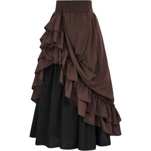 Victorian Maxi Skirt for Women Renaissance Long Double-Layer Ruffle Skirt